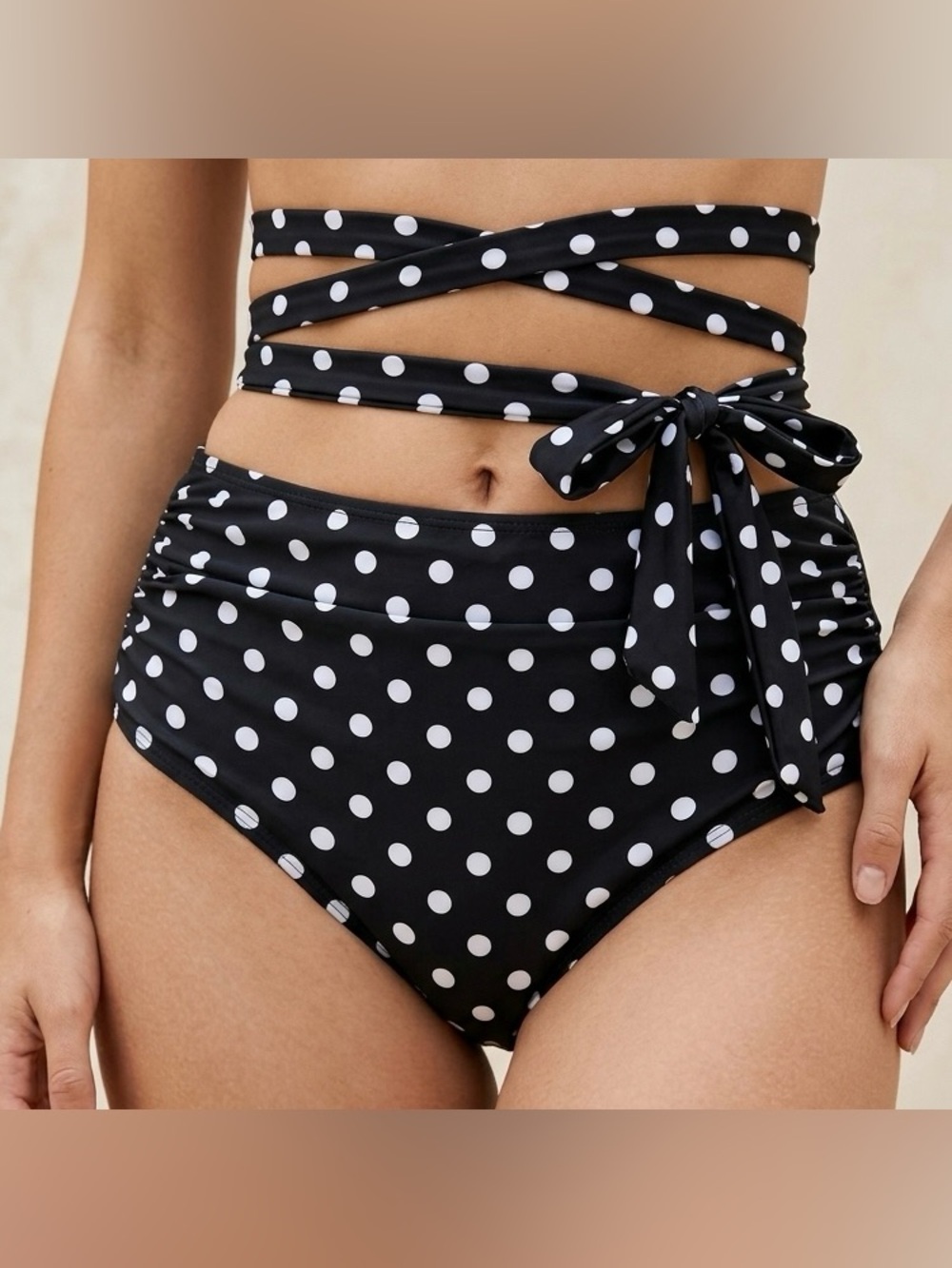 Polka Dot Wrap Tie Ruched Bikini Swimsuit Bottoms Womens Size XXL